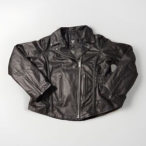 Viking Cycle Black leather Motorcycle Biker Jacket  Unisex’s 4XL Vintage Y2K